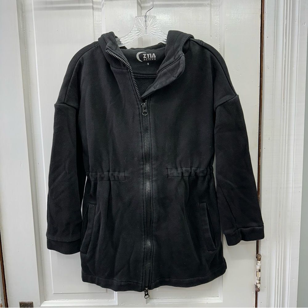 Zyia black long hooded full zip‎ sweatshirt jacket women's small